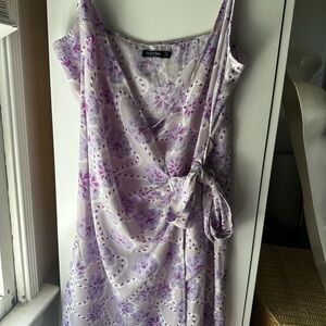 Nasty Gal Lilac & White Floral Wrap Midi Dress